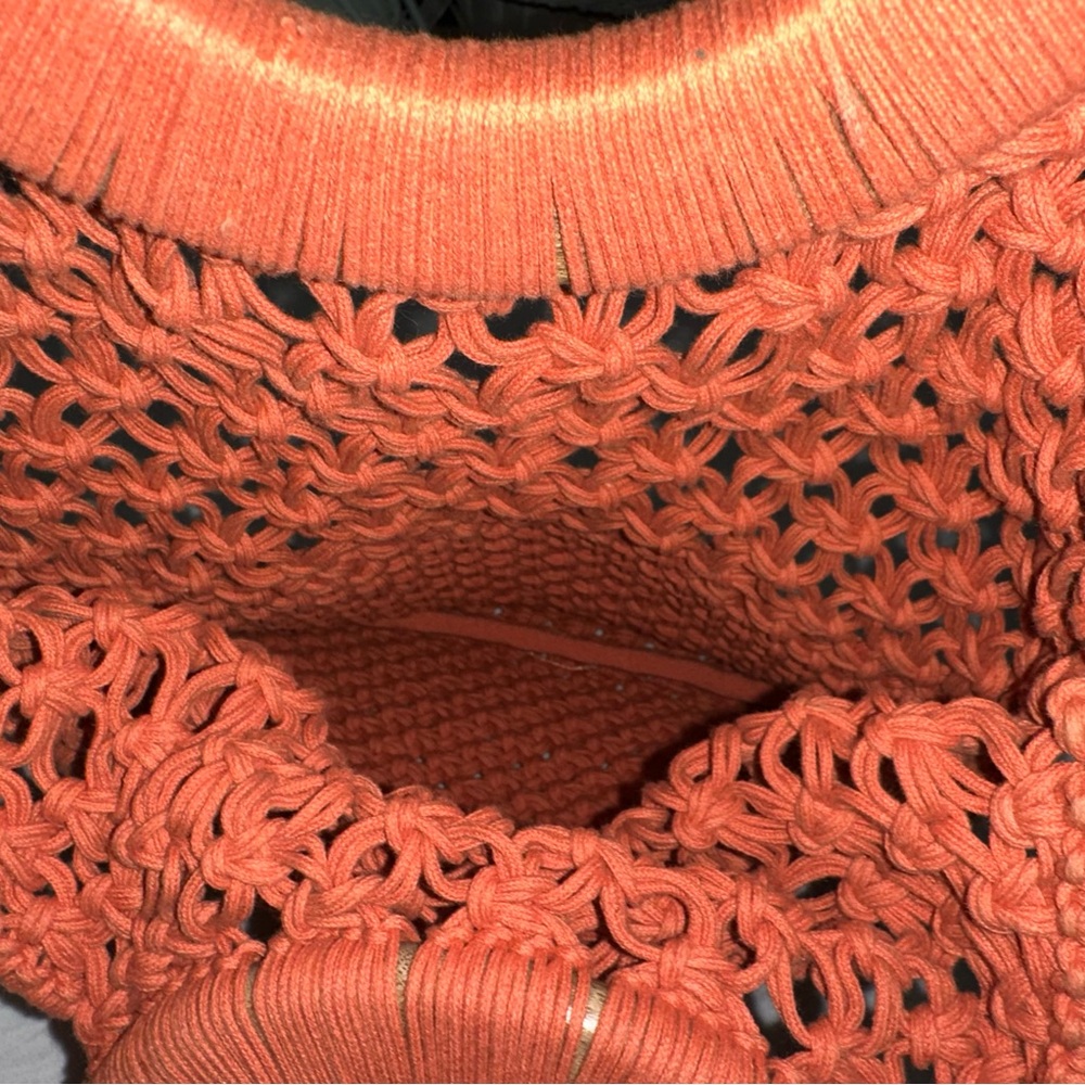 Handcrafted Orange Crochet Bag with Wooden Handle - Picture 3 of 3
